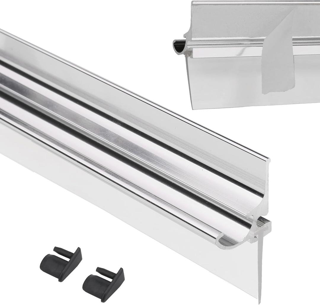 32" Shower Door Drip Rail with Drip Rail Plugs, Framed Shower Door Replacement Drip Rail with Vinyl Sweep and Pre-Applied Mounting Tape (32 Inch)