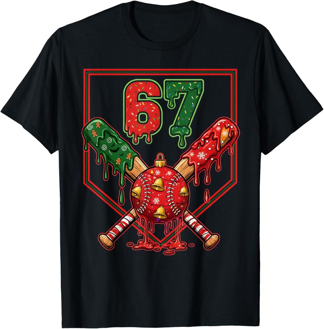 67 Baseball Drip Christmas Meme Six Seven Gen Alpha Slang T-Shirt, XL