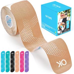 OK TAPE Synthetic Kinesiology Tape Precut Strips, Waterproof Elastic Athletic Tape for Pain Relief & Muscle Support, Reflective Design, 2in16.4ft Roll, 20 PCS -Beige