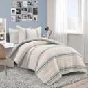 Lush Decor Farmhouse Stripe Reversible Cotton Comforter Set, 2-Piece, Twin XL Blue - Twin Bedding Set - Dorm Decor - Striped Comforter for Farmhouse Bedroom Decor