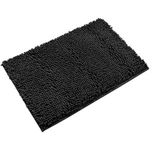 Non-Slip Bath Rug, Extra Soft Microfiber Bedroom Shag Carpet with Anti-Slip Backing, Water/Dust Absorbent Fast Dry Shower Mat, Sound Insulated Stairs Pad, Machine Washable (Black, 20 x 29Inches)