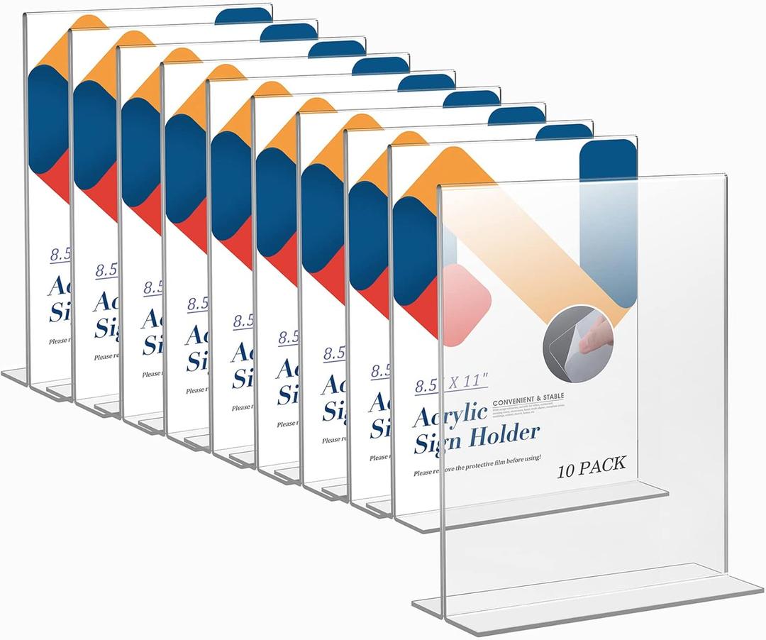 Relx Acrylic Sign Holder 8.5 x 11, Plastic Frame Flyer Holder, Double Frames Clear Acrylic Display Stand for Store, Restaurant (10 pack)