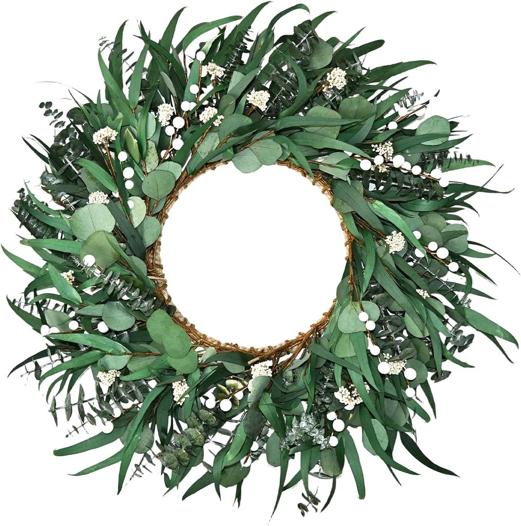 26" Preserved Eucalyptus Wreath for Front Door Extra Large Wreaths Natural Eucalyptus Real Touch Everlasting Summer/Spring/Fall Fresh Wreaths Farmhouse Door,Home,Porch, Window Decor