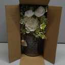 YJ Fake Flowers with Vase, Silk Roses Artificial Flowers in Vase, Faux Flower Arrangement with Vase, Suitable for Home Office Decoration, Dining Table Centerpiece, (White)
