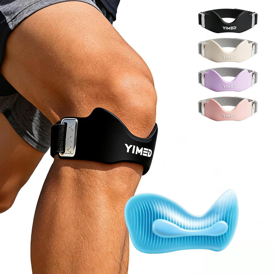 Silicone Patellar Tendon Support Strap, Adjustable Non-Slip Knee Brace Patella Strap Support, Knee Pain Relief Patella Band for Jumpers Knee, Tendonitis, Basketball, Tennis & Squats, Black