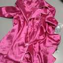 Ekouaer Satin Pajama Set for Women Button Down Pj Set Long Sleeve Top and Shorts 2 Piece Loungewear Summer Soft Sleepwear (Pink, M)