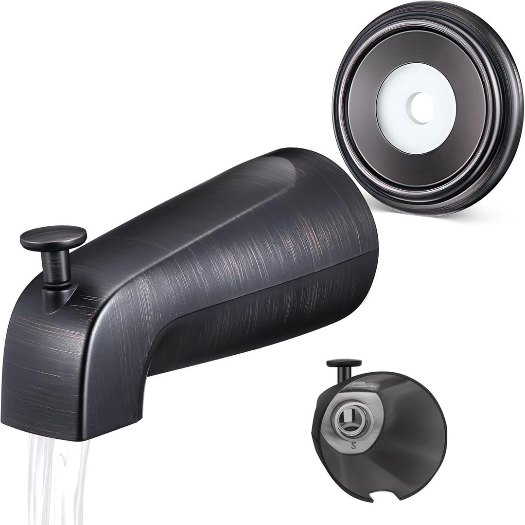 Universal Bathroom Tub Spout with Metal Tub Spout Cover Ring, 5 1/4 Inches Reach Wall Front Mount Faucet with Shower Diverter 1/2" IPS Inside Thread(Oil Rubbed Bronze)