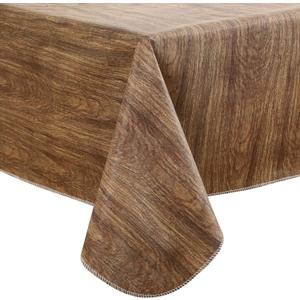 Walrus Heavy Duty Vinyl Tablecloth with Flannel Backing Waterproof Oil-Proof Plastic Table Cloth Stain-Resistant Wipeable Rectangle or Square Table Cover for Indoor and Outdoor (Wood, 60X84 Inch)