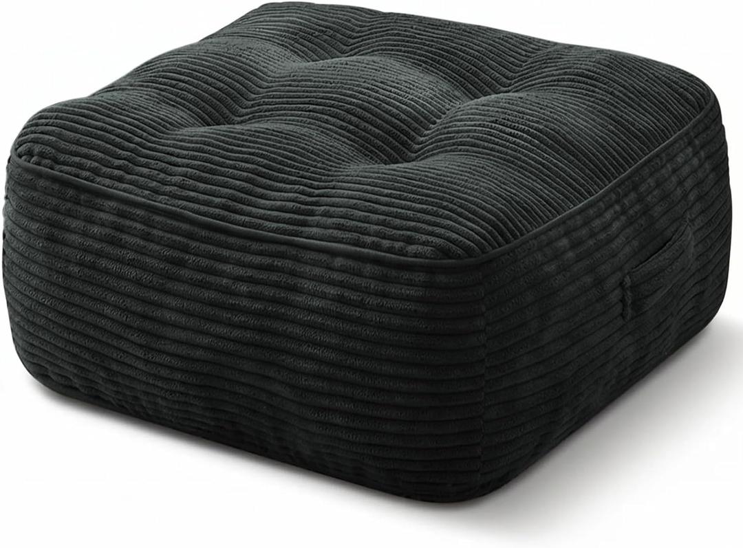 11" Thick Washable Floor Pillow for Adults, Yoga & Meditation Cushion with Handle, Square Large Pillows Seating with Removable Tufted Corduroy Cover for Tatami Living Room Board Games, Dark Gray