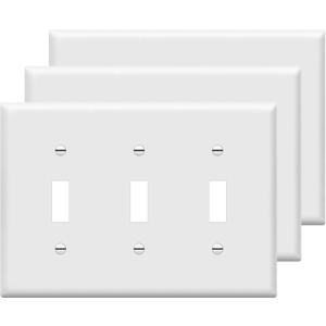 ENERLITES Triple Light Switch Wall Plate, Gloss Finish, Standard Size 3-Gang 4.50" x 6.38", Unbreakable Polycarbonate Thermoplastic, 8813-W, White