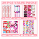 JOYIN 28 Packs Valentine's Day Stationery Set with Gift Card for Kids, Includes Pencils, Rulers, Notebook and Stickers for Classroom Exchange Party Favors Supplies