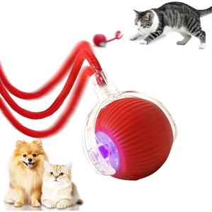 Automatic Interactive Cat Toys Ball, Motion Activated Kitten Toys with Twitchy Tail, 3 Speed Modes & Rechargeable Battery, Fun Indoor Cat Enrichment Toys for Small Medium Large Cats (Red)