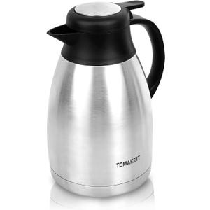 Thermal Coffee Carafe, 2L/68 Oz Stainless Steel Vacuum Insulated Thermoses, Double-Wall Design, 24-Hour Hot & Cold, Leak-Proof, Portable for Travel,Camping,Office (Silver)