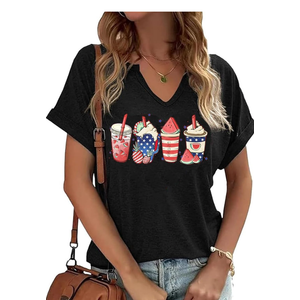 Womens 4th of July Funny Popsicle Graphic Tees American Flag Heart Patriotic V Neck T-Shirt Here for The Boom Short Sleeve, Medium, Black 