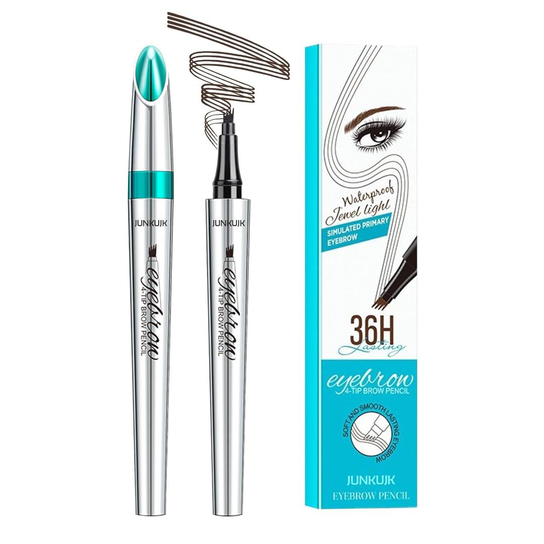 Microblade Eyebrow Pen,4 Tip Eyebrow Pencil,Waterproof Microblading Eyebrow Tattoo Pen,Long Lasting Smudge Proof Eye Brow Pen Pencils for Women(#02, Dark Curry)