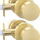 goldenwarm Gold Door Knobs Interior, Heavy Duty Zinc-Alloy Privacy Brushed Gold Interior Door Knobs, Brushed Brass Indoor Doorknobs for Bedroom, Bathroom (2 Pack)