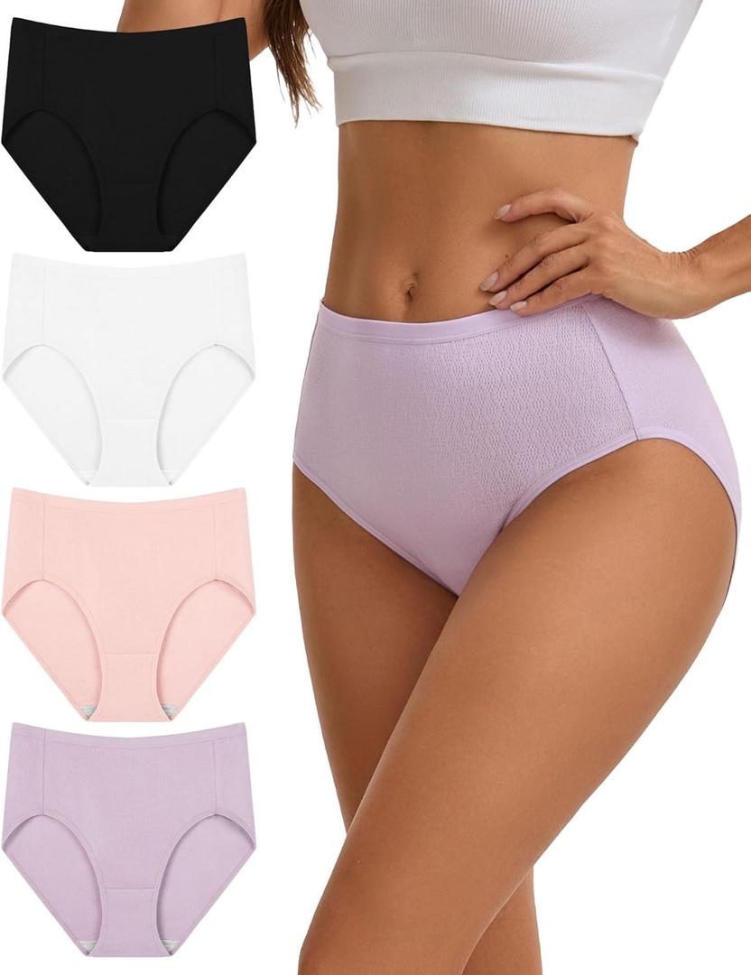 INNERSY Womens Underwear Cotton High Waisted Panties for Women Soft Jacquard Ladies Briefs 4 Pack (M)