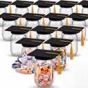 Amyhill 16 Sets Graduation Cap Candy Jar 12 oz Plastic Mason Jars Candy Containers for Class of 2026 Table Centerpieces Graduation Party Favors (Black)