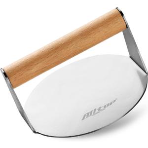 ALLTOP Smash Burger Press,Stainless Steel Non-Stick Hamburger Press Patty Maker for Flat Top Griddle,Grill,BBQ,Kitchen - Round Accessory (6.2 Wood Handle)