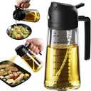 TrendPlain 16oz/470ml Glass Olive Oil Sprayer for Cooking – 2 in 1 Olive Oil Dispenser Bottle for Kitchen Gadgets and Air Fryer Accessories, Salad, BBQ - Black 2 Pack
