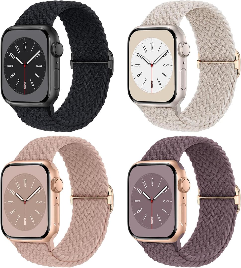 Braided Stretchy Solo Loop Compatible for Apple Watch Band 38mm 40mm 41mm 42mm 44mm 45mm 46mm 49mm for Women Men, Nylon Elastic Straps Wristbands for iWatch Series 11/10 9 8 7 6 5 4 3 SE/Ultra 3 2 1, 3 Pack