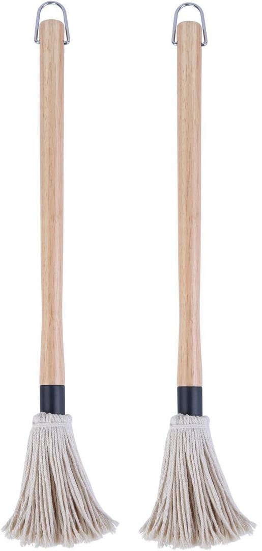 Donxote 18 Inch BBQ Mop Brush Set of 2, Wooden Long Handle Cotton Head Mopping Basting Grill Sauce Perfect for Grilling Smoking Steak Marinade or Glazing