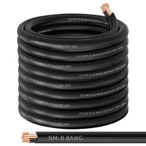 NM-B 8/3 Wire with Ground,100FT 8/3 8 Gauge 3 Conductor Wire,8-3 Copper 8 AWG Non-Metallic Sheathed 8/3 NM-B W/G Cable,Stranded Residential Indoor Electrical Wiring for Branch Circuit Switches&Outlets