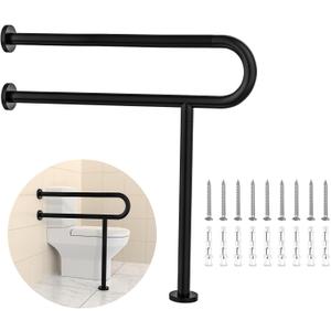 Toilet Grab Bar 31.3 Inch with Leg, YuanDe Matte Black Wall Mounted Safety Bar, Stainless Steel Anti-Slip Bathroom Support Rail for Elderly Disabled Pregnant