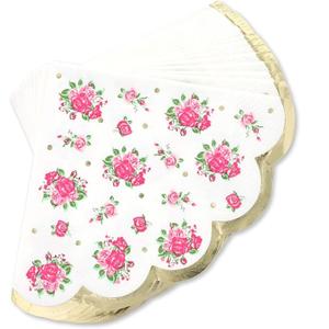 Juvale 50 Pack 3 Ply Disposable Vintage Floral Paper Napkins with Scalloped Edges for Weddings, Tea Parties, and Anniversaries - 4.9x4.7 In White & Gold Vintage Cocktail Napkins
