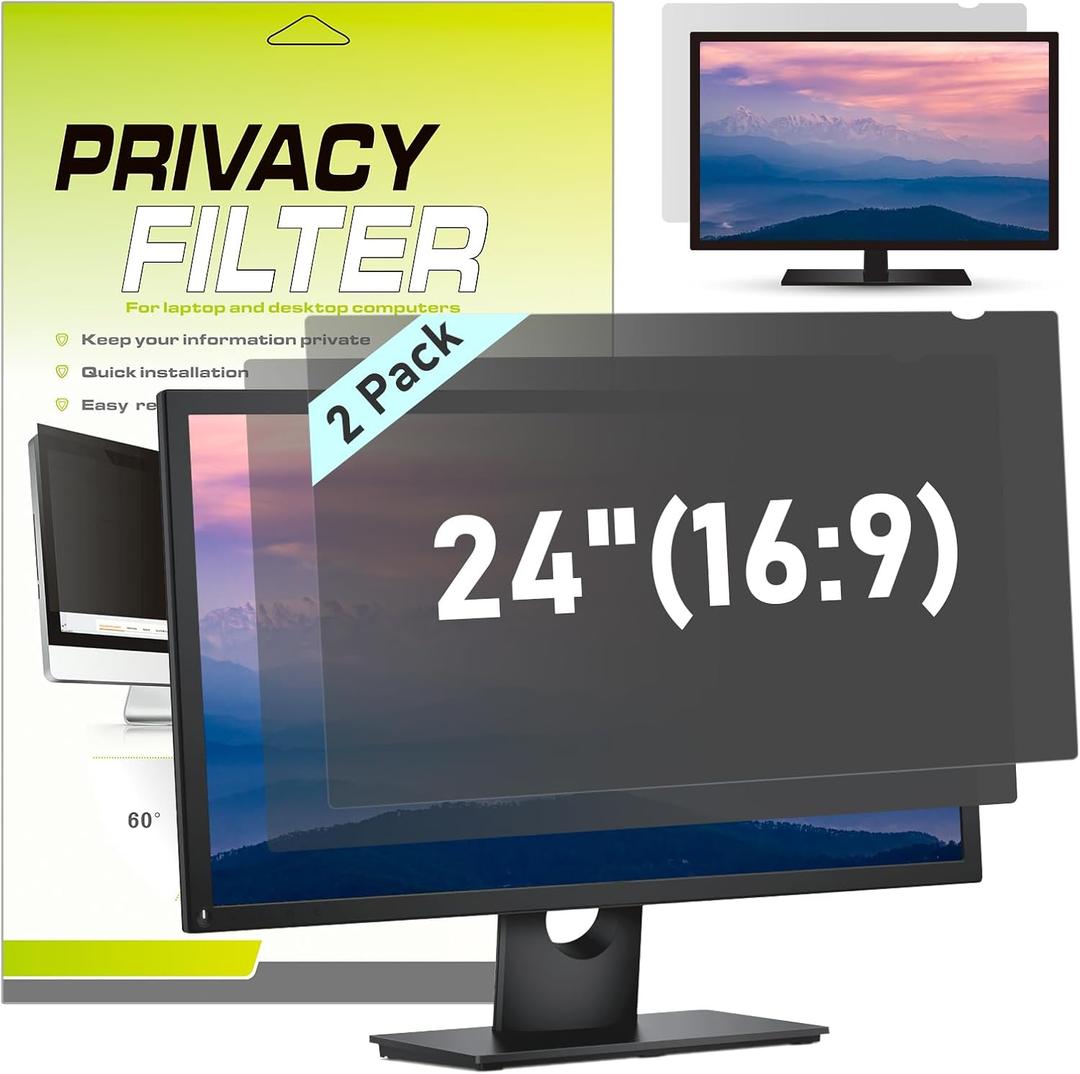 LAMA 2 Pack 24 Inch 16:9 Computer Privacy Screen Filter for Widescreen Monitor, Universal Privacy Shield, Privacy Screen Protector(WxH:531 * 298mm), Anti-Spy/Anti-Scratch/Anti-Glare Protector