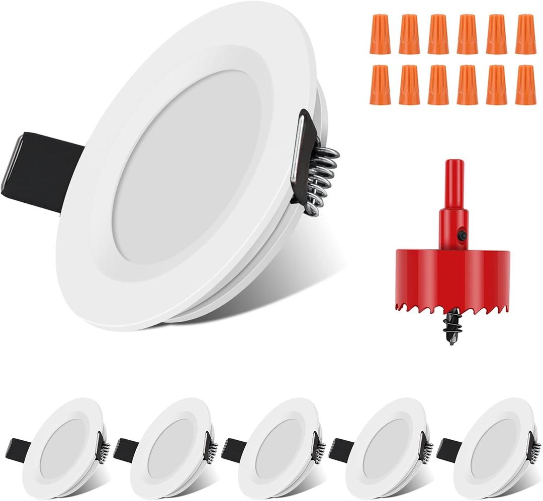 RV Boat Recessed Ceiling Light 6 Pack 12V LED Puck Light with Hole Puncher DC 12V 3W Full Aluminum Downlights for Under Cabinet Camper Vans RV Interior Lighting,5500-6000k (Cool White,White)