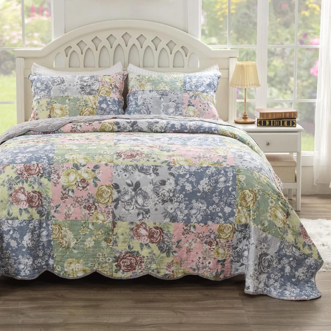 Greenland Home Emma Vintage Style Quilt Set, 3-Piece King/Cal King, Gray
