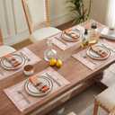 Macrame Style Boho Placemats Set of 4, Light Pink 12x20 Inch | Decorative Farmhouse Table Mats, Natural Cotton Woven Place Mats, Bohemian Home Decor for Kitchen Dining Table
