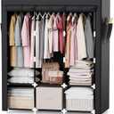 Mavivegue Portable Closet, 50 Inch Wardrobe Closet, Portable Closets for Hanging Clothes with 3 Hanging Rods and 6 Storage Shelves for Bedroom, Black