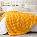 Smoofy Faux Fur Throw Blanket for Couch - Mustard Yellow Soft Cozy Bubble Blanket, Fluffy Plush Fuzzy Throw for Sofa & Bed, Thick Lightweight Warm Blanket, Luxury Aesthetic Gift for Women 60"x80"
