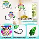 Metal Birds Wall Art Decor with Hanging Hooks, 3D Colorful Bird Outdoor Hanging Wall Art Patio Fence Decorations, Plant Bracket for Planters Wind Chimes Lanterns Garden Patio Decor (Owl)