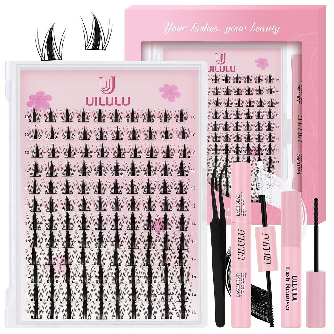Uilulu Lash Clusters kit 10-16mm DIY Lash Extension Kit 120 D Curl Manga Lash Clusters 0.07D Wispy Individual Lashes Clusters False Eyelashes Eye Lash Kits At Home Lash Extensions Kit