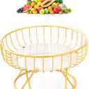 Metal Wire Fruit Bowl, 9 inch Gold Metal Fruit Basket Bowl Countertop Fruit Holder Stand Decor Pedestal Serving Bowls for Fruits Breads Vegetables Snacks (Small)