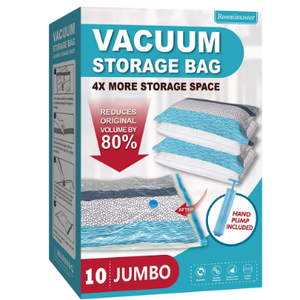 Vacuum Storage Bags, 10 Jumbo Space Saver Bags Vacuum Seal Bags with Pump, Space Bags, Vacuum Sealer Bags for Clothes, Comforters, Blankets, Bedding