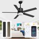 Black Ceiling Fans with Lights - Outdoor Ceiling Fan with Remote/APP Control, 52 Inch Modern Ceiling Fan for Patio, Bedroom Living Room