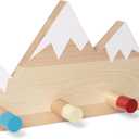 Mountain Wall Hooks - Woodland Nursery Decor - Wall Mount Organizer for Kids Coats & Towels with Colorful Hooks - Ideal Adventure Mountain Decor Baby Shower Gifts (Colored Pegs)