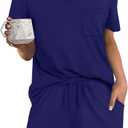 RUBZOOF Women's Short Sleeve Pajama Sets with Pockets Casual V Neck 2 Piece Lounge Sets S-3XL, Size L