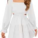 Haloumoning Girls Dresses Long Sleeve Square Neck Crossover Waist Casual A-Line Fall Dress (7-8 Years, White)