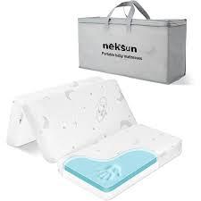 NEKSUN Pack and Play Mattress Pad, 38" x 26" Dual Sided Tri-fold Baby Mattress for Pack N Play, Portable Memory Foam Travel Foldable Crib Mattresses with Breathable Jacquard Cover