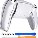eXtremeRate Chrome Silver Glossy Custom Back Plate Bottom Shell Compatible with ps5 Controller, Replacement Back Shell Cover Compatible with ps5 Controller