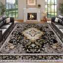 RUSHUFFY 8x10 Washable Area Rugs for Living Room, Non-Slip Large Boho Vintage Retro Print Pattern Carpet for Bedroom Dorm Dining Room Farmhouse Nursery Home Office, Black & Gold