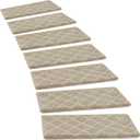 PURE ERA Bullnose Carpet Stair Treads Tape Free Non-Slip Indoor Stair Protectors Pet Friendly Stair Treads for Wooden Steps 9.5" x 30"(7 Pieces, Cream Gray Diamond Trellis)