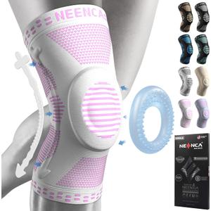NEENCA Knee Brace for Women & Men, Medical Knee Support with Patella Pad & Side Stabilizers, Knee Compression Sleeve for Knee Pain, Meniscus Tear, ACL, Joint Pain, Runner, Workout (XXX-Large, Pink White)