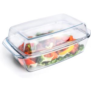 Rectangular Tempered Glass Casserole Dish with Glass Cover - Oven, Freezer and Dishwasher Safe - 3 Liter