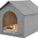 Indoor Dog House for Medium Dogs with Soft Cushion - Semi-Enclosed Warm Cave Bed for Pets Up to 23.6" Long
